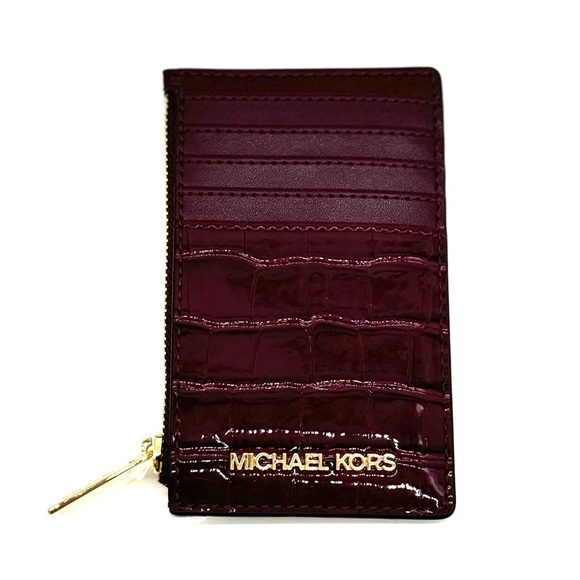 Michael Kors Medium Jet Set Travel TZ Card Case Wallet Ox Blood - Picture 1 of 7